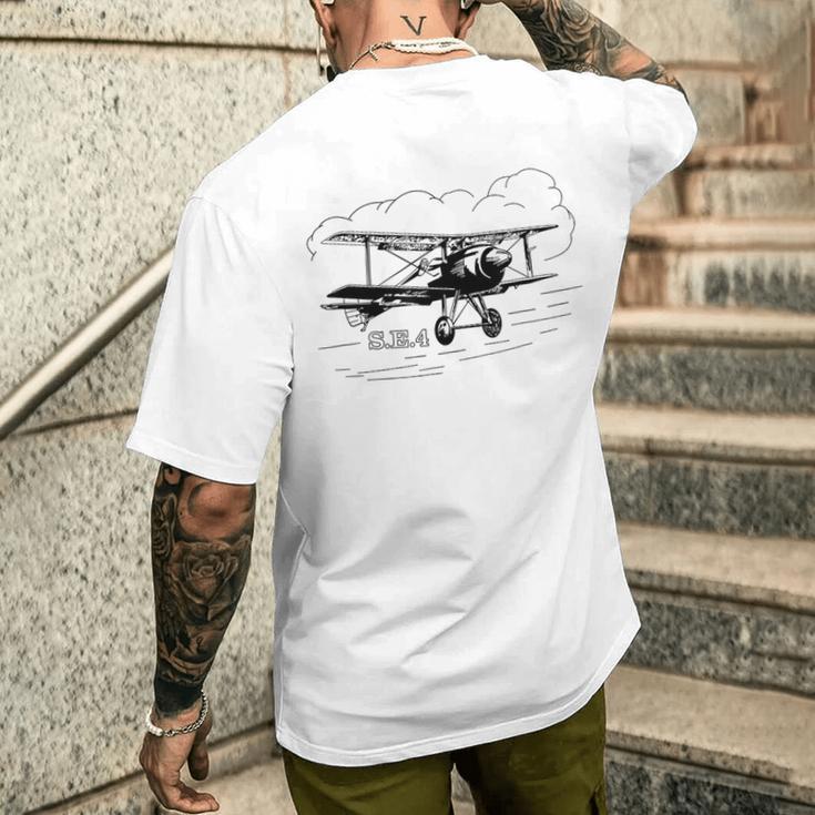 Se4 Britischer Doppeldecker Fliegende Wolken T-Shirt mit Rückendruck Geschenke für Ihn