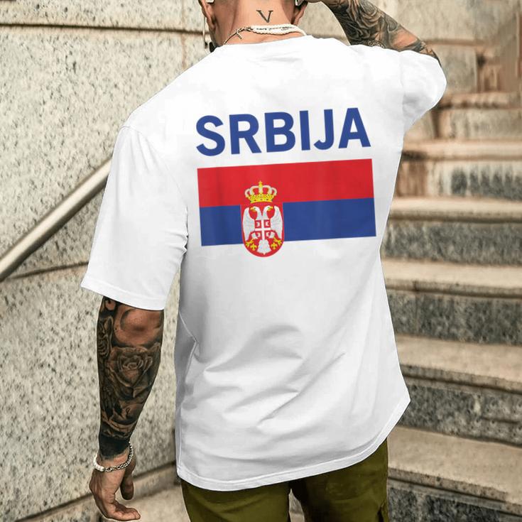 Serbian Flag Football Fan Serbia Srbija T-Shirt mit Rückendruck Geschenke für Ihn