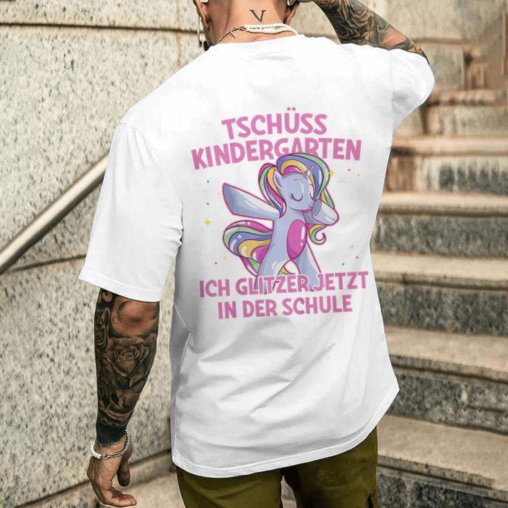 Tschüss Kindergarten Ich Glitzer In Der Schule Einschulung German T-Shirt mit Rückendruck Geschenke für Ihn