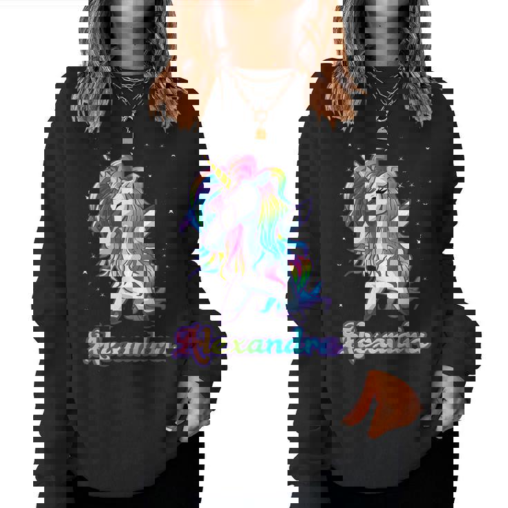 Alexandra Nombre Personalizado Rainbow Unicorn Dabbing Sudadera Mujer