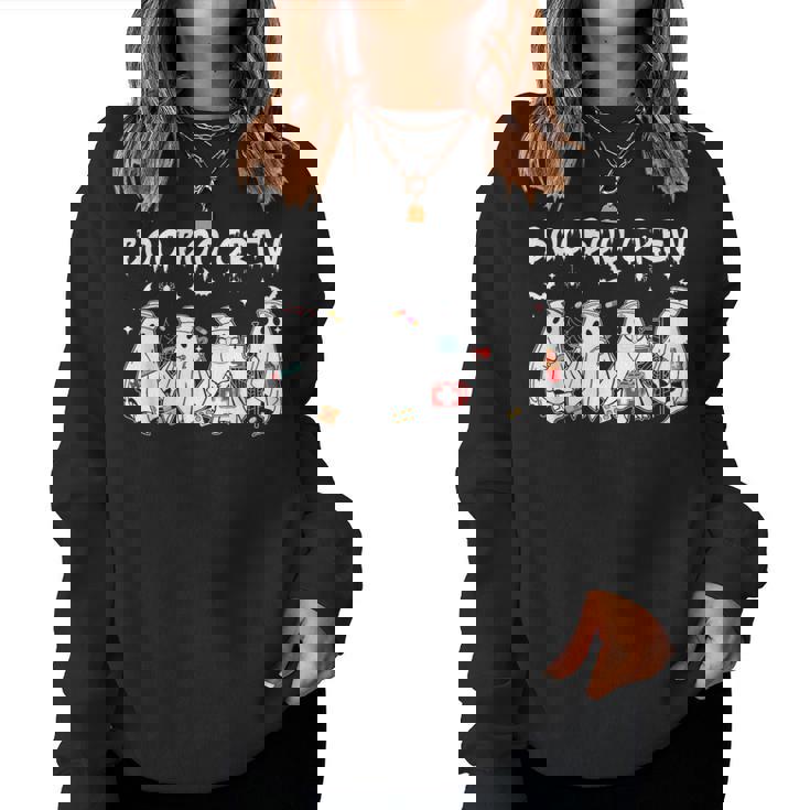 Boo Boo Crew Cute Ghost Nurses Halloween Scrub Top Women Sweatshirt