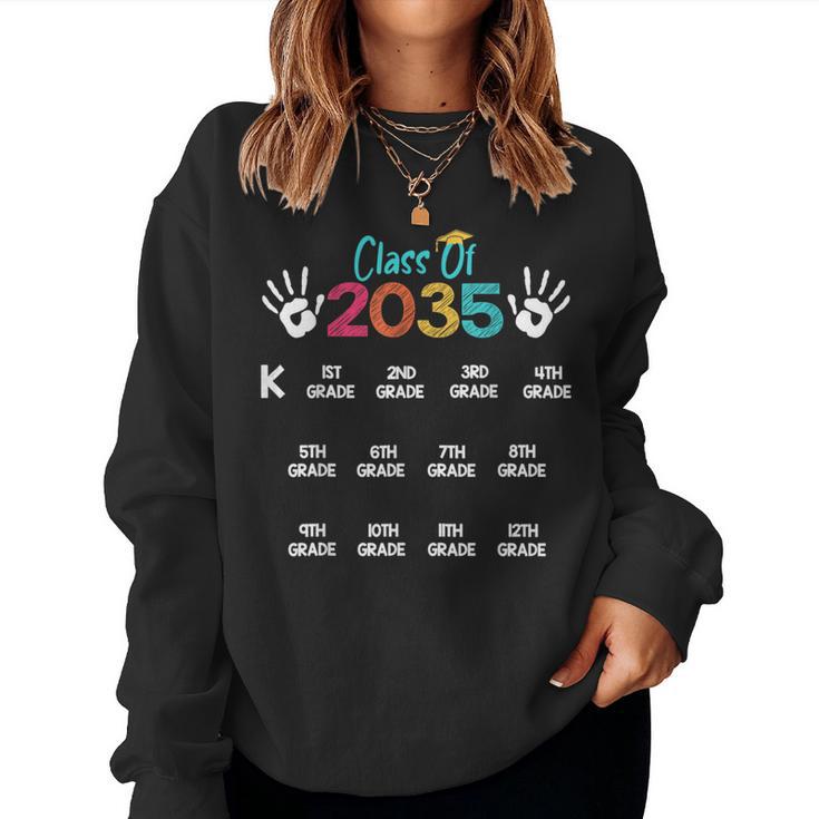 Class Of 2035 Grow With Me Handprint Kindergarten 12Th Grade Women Sweatshirt