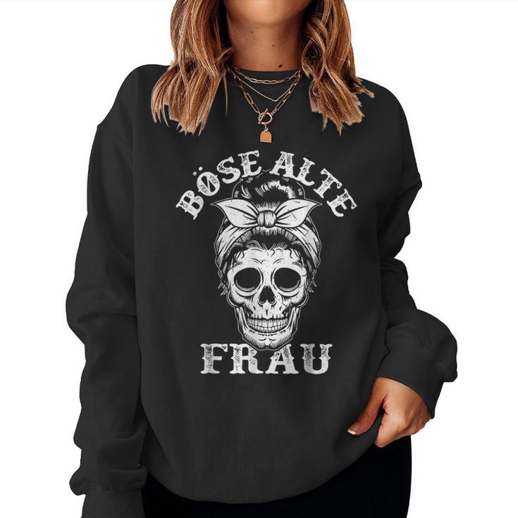 Evil Old Woman Messy Bun Skull Sweatshirt Frauen