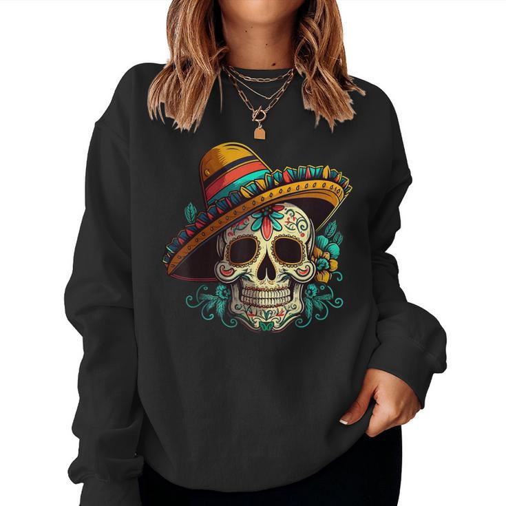 Flower Sugar Skull Cinco De Mayo Mexican Dia De Los Muertos Sweatshirt Frauen