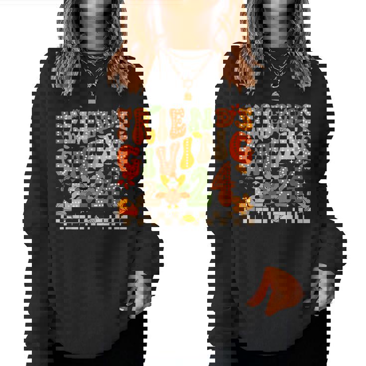 Friends Giving Crew Squad 2024 Cute Turkey Groovy Pie Women Sweatshirt