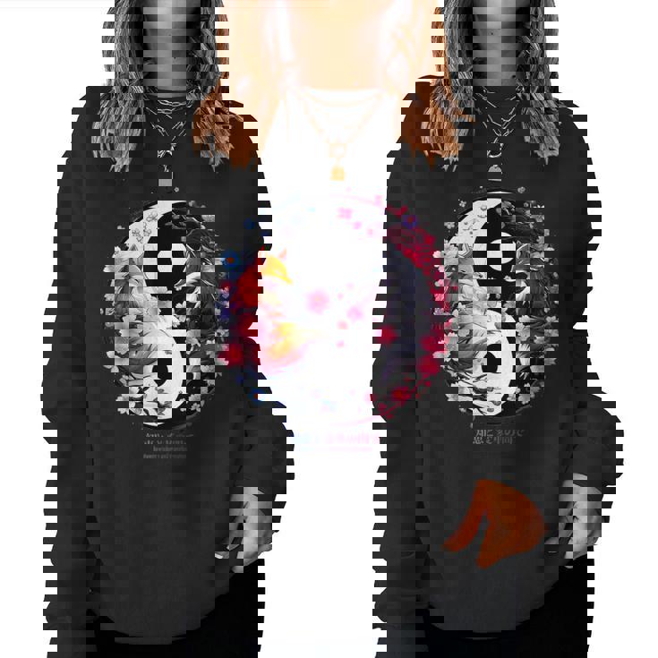 Kitsune Sakura Flower Blossom Nel Estetica Ying Yang Sakura Women Sweatshirt
