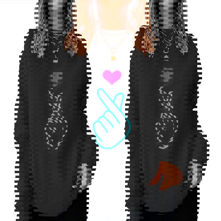 Kpop Dedo Corazón Símbolo Mano Azul Kpop Inspirado Amor Cuello Sudadera Mujer