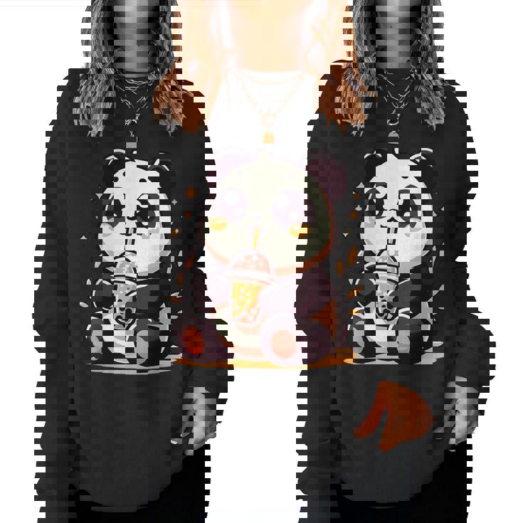 Panda Kawaii Bebiendo Té De Burbujas De Boba Anime Lindo Sudadera Mujer