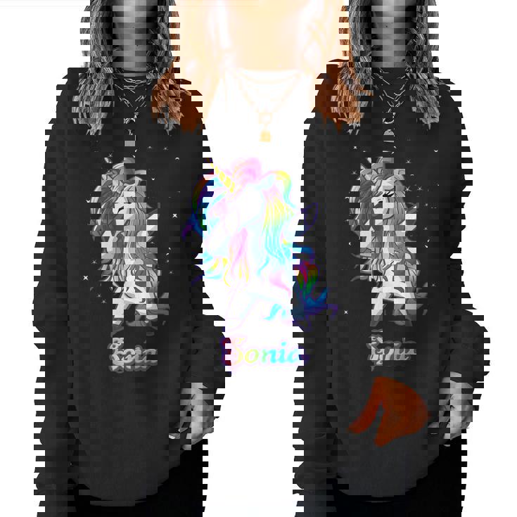 Sonia Nombre Personalizado Personalizado Rainbow Unicorn Dabbing Sudadera Mujer