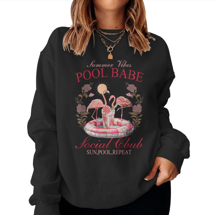 Summer Vibes Pool Babe Pink Flamingo Summer Vibes Beach Women Sweatshirt