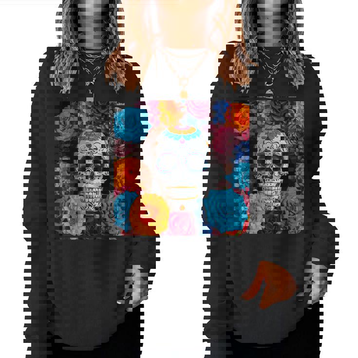 Tête De Mort Mexicaine Dia De Muertos Jour Des Morts Floral Sweat-shirt pour femme