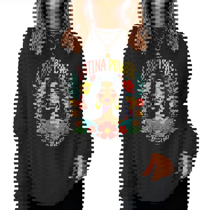 Vintage Latina Power Retro Flowers Hispanic Heritage Month Women Sweatshirt