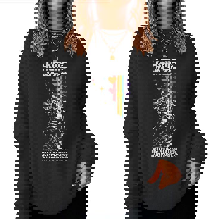 Walz Mind Your Own Damn Business Harris Waltz Cat Lady Lgbt Women Sweatshirt