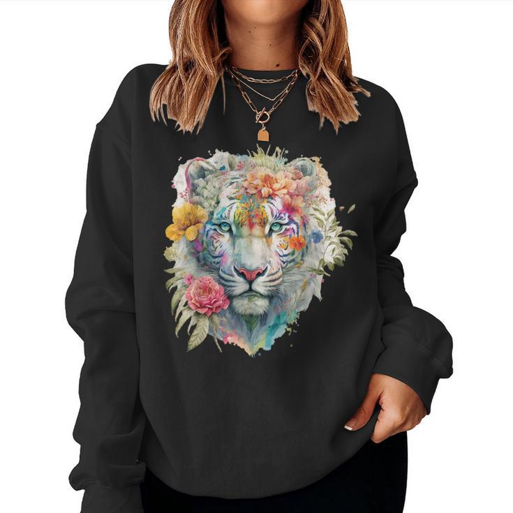 Watercolour Floral Bengal Tiger Sweatshirt Frauen