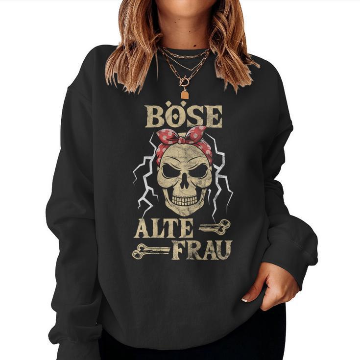 Women's Evil Old Woman Skull Old Womanintage Biker Sweatshirt Frauen