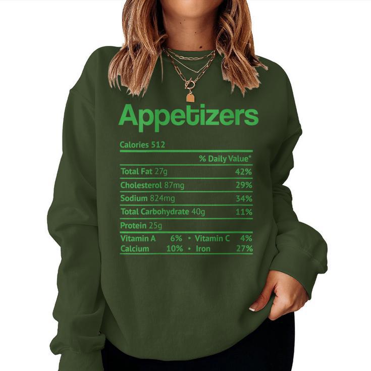 Appetizers Nutrition Facts Thanksgiving Christmas Food Women Sweatshirt