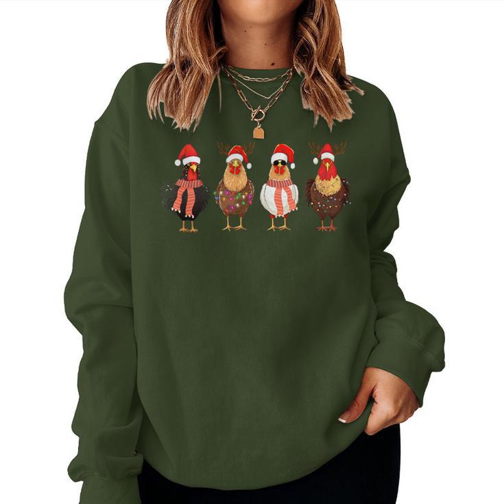 Chicken Christmas Chickens Santa Claus Xmas Women Sweatshirt Frauen