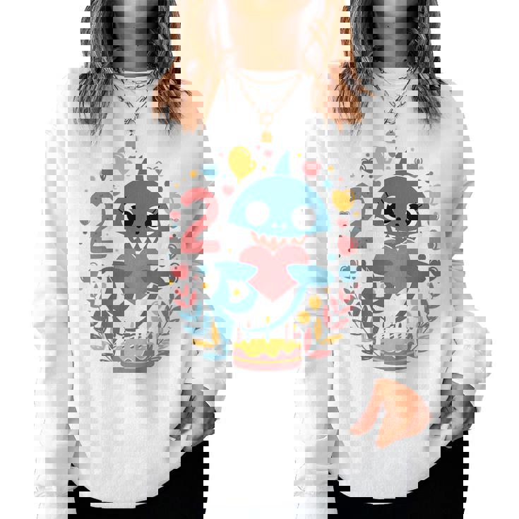 Bambino Compleanno 2 Anni Ragazza Per Bambini Festa Cute Shark Two Women Sweatshirt