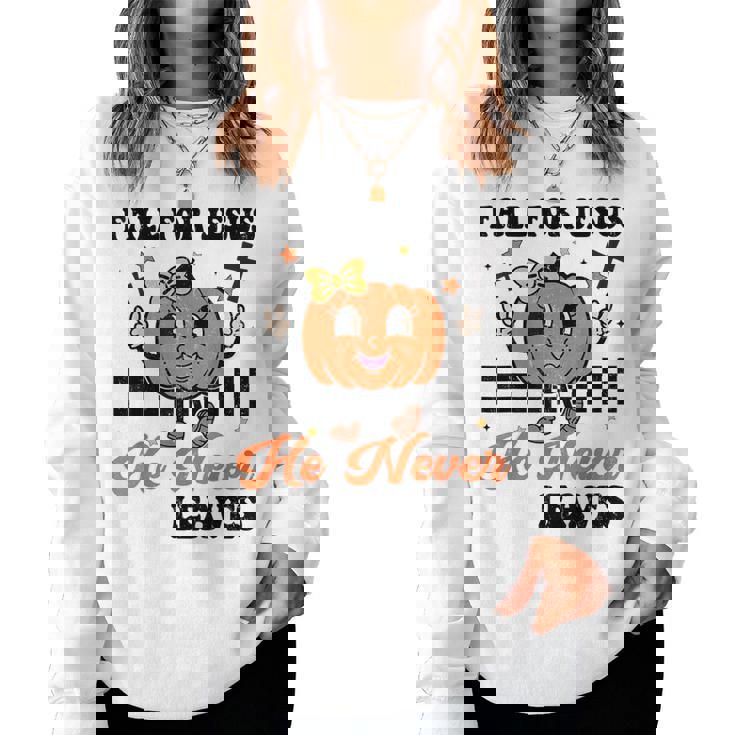 Christian Halloween Fall For Jesus Never Leaves Girl Toddler Women Sweatshirt