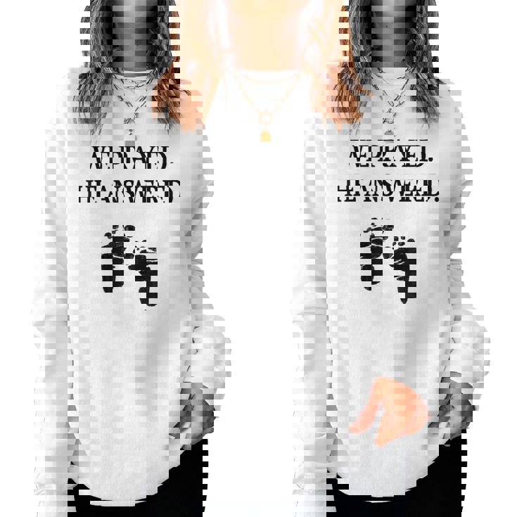 Womens Christian Pregnancy Announcement Shirt We Prayed He Answered