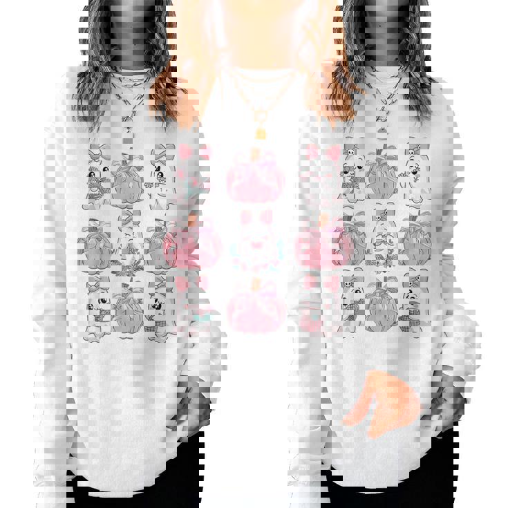 Cute Ghost Florals Pink Coquette Bows Pumpkin Halloween Girl Women Sweatshirt