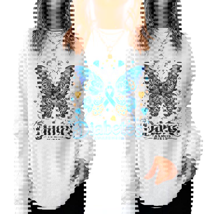 Diabetes Awareness Butterfly Diabetes Blue Ribbon T1d Women Women Sweatshirt