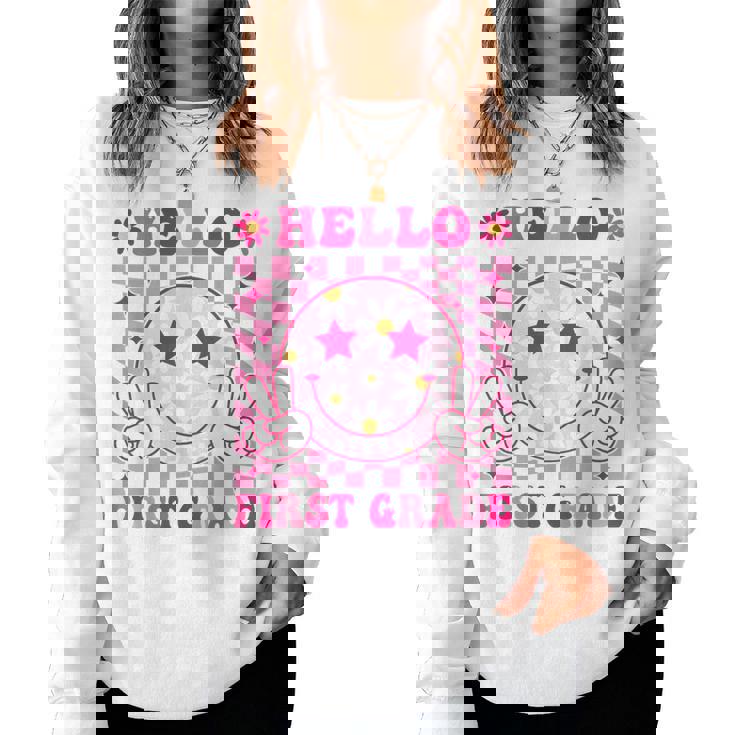 Hello First Grade Back To School First Day Of 1St Grade Women Sweatshirt
