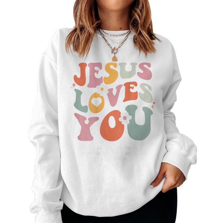 Jesus Loves You Christian Bibleerse Retro Groovy Religious Sweatshirt Frauen