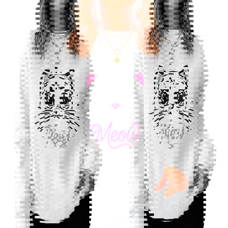 Meow Cute Cat Face Quote Pour Les Fans De Chat Sweat-shirt pour femme