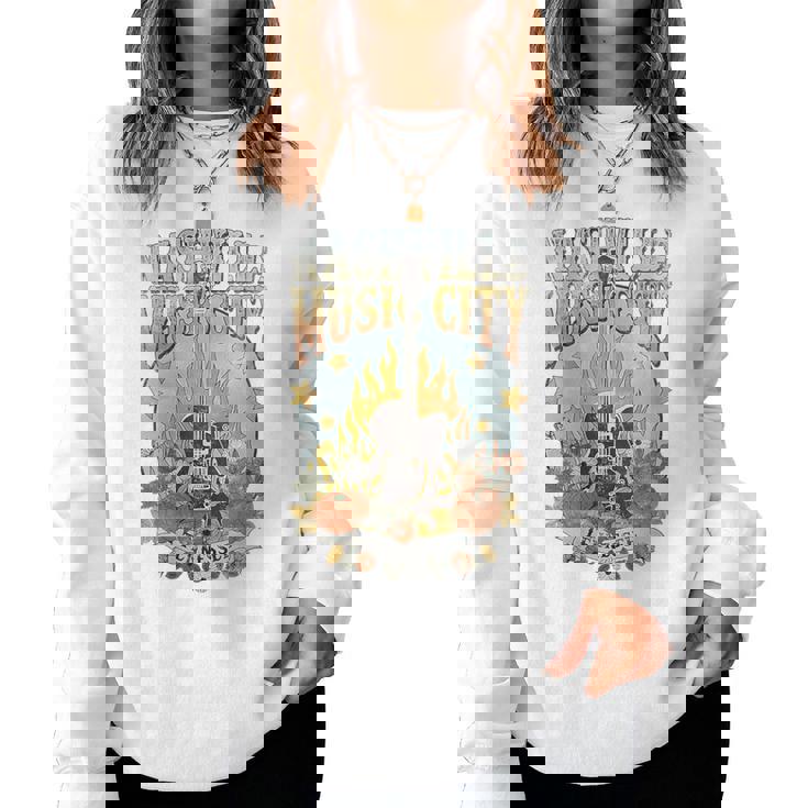 Recuerdo De Nashville Tn Guitar Nashville Cuello Sudadera Mujer