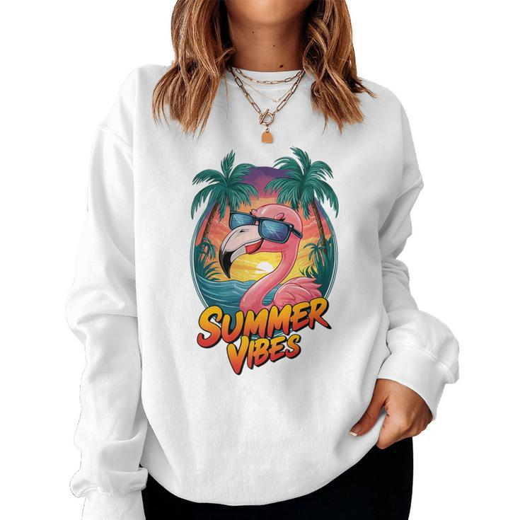 Summer Vibes Flamingo Beach Sunset Tropical Women Sweatshirt