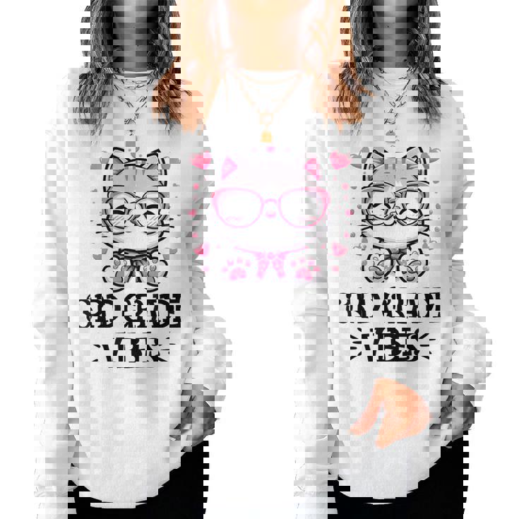 Third 3Rd Grade Vibes Back To School Cute Cat Cute For Girls Women Sweatshirt