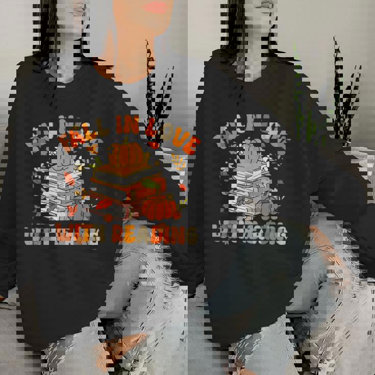 Fall In Love With Reading Book Autumn Pumpkins And Teachers Women Sweatshirt Gifts for Her