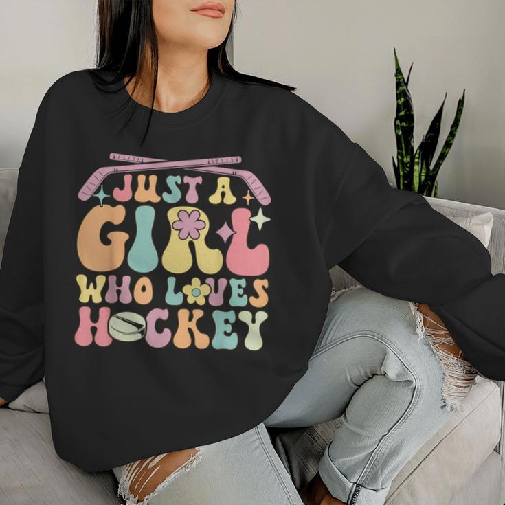 Just A Girl Who Loves Hockey Groovy Hockey Girl Women Sweatshirt Gifts for Her