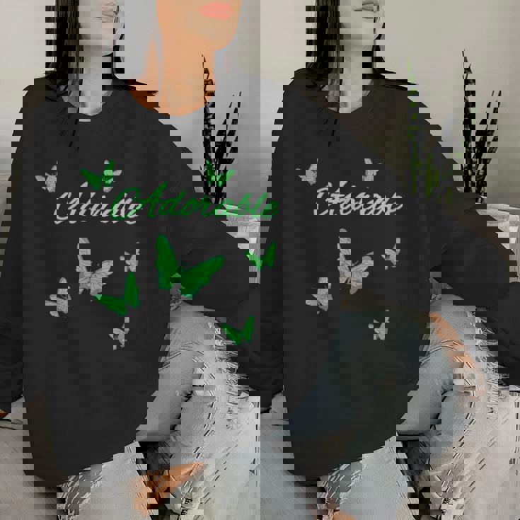 Lindo Adorable Con Mariposaserdes Cuello Sudadera Mujer Regalos para ella