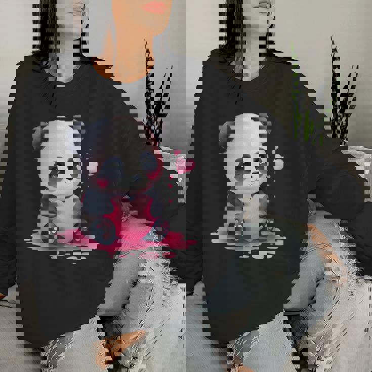 Panda Oso Amor Corazones Niños Lindo Panda Sudadera Mujer Regalos para ella