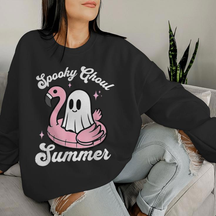 Spooky Ghoul Summer Cute Ghost Flamingo Summer Vibes Beach Women Sweatshirt Gifts for Her
