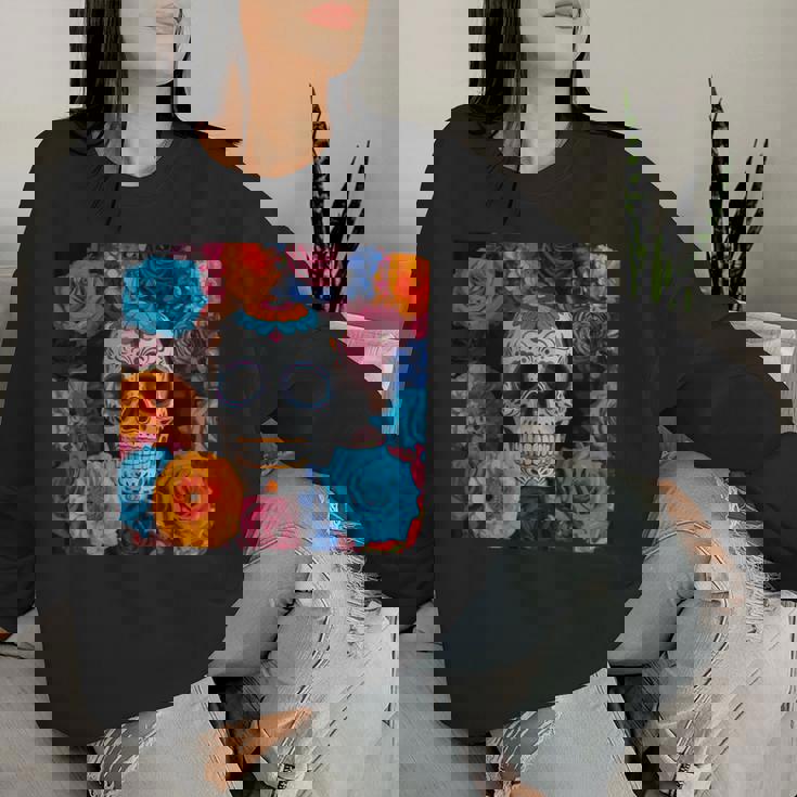 Tête De Mort Mexicaine Dia De Muertos Jour Des Morts Floral Sweat-shirt pour femme Cadeaux pour elle
