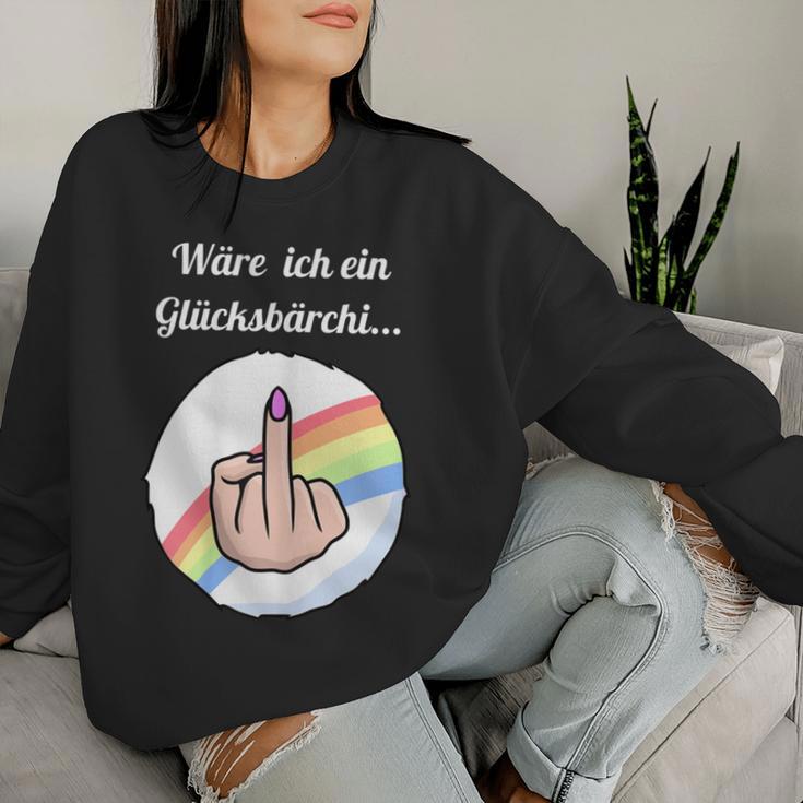 Women's Rainbow Was Ich Ein Glücksbärchi Middle Finger Sweatshirt Frauen Geschenke für Sie