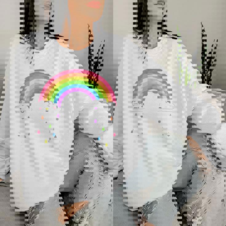 Bambino Sorridente Felice Arcobaleno Pioggia Nuvole Carino Per Ragazze Women Sweatshirt Regalos para ella