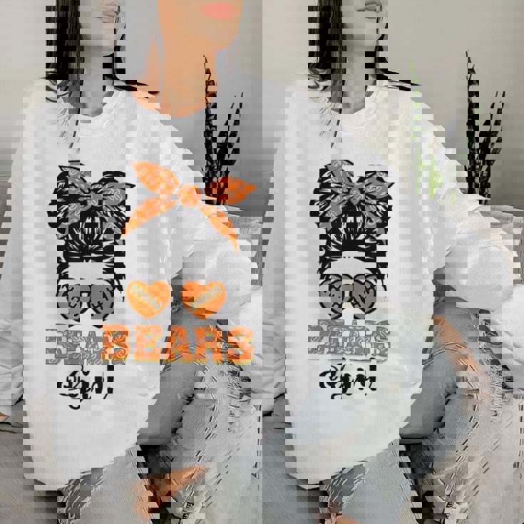 Bears Girl Retro Messy Bun Sports Fan Team Spirit Women Sweatshirt Gifts for Her