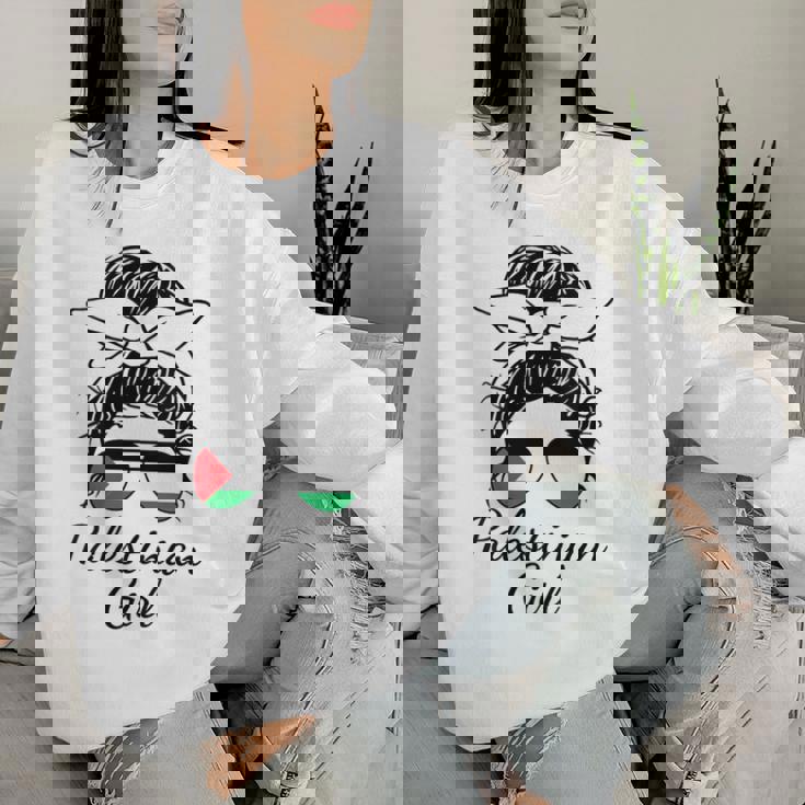 Donna Disordinato Capelli Occhiali Da Sole Palestinese Ragazza Bandiera Palestina Con Collo A Women Sweatshirt Regalos para ella