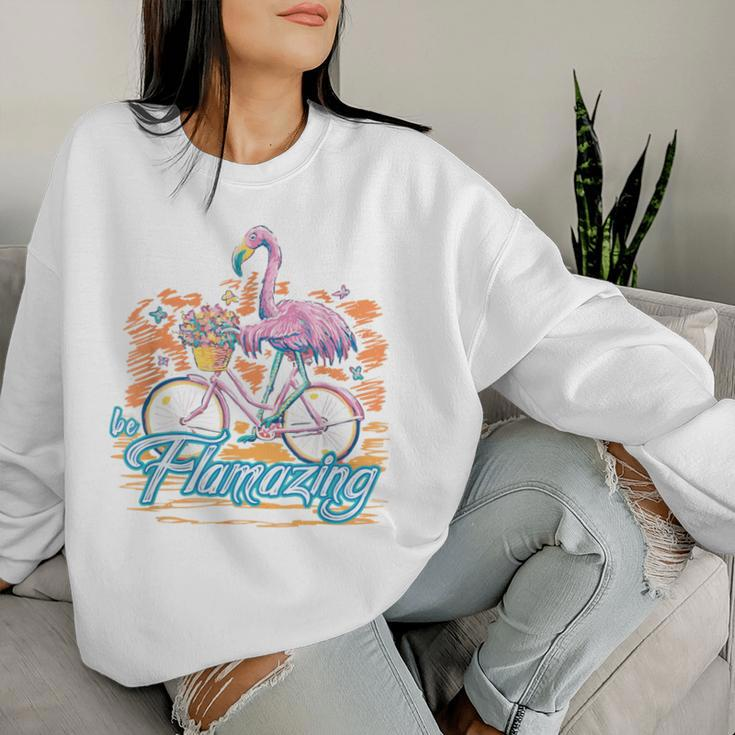 Be Flamazing Flamingo Bicycle Lover Summer Vibes Women Sweatshirt Gifts for Her
