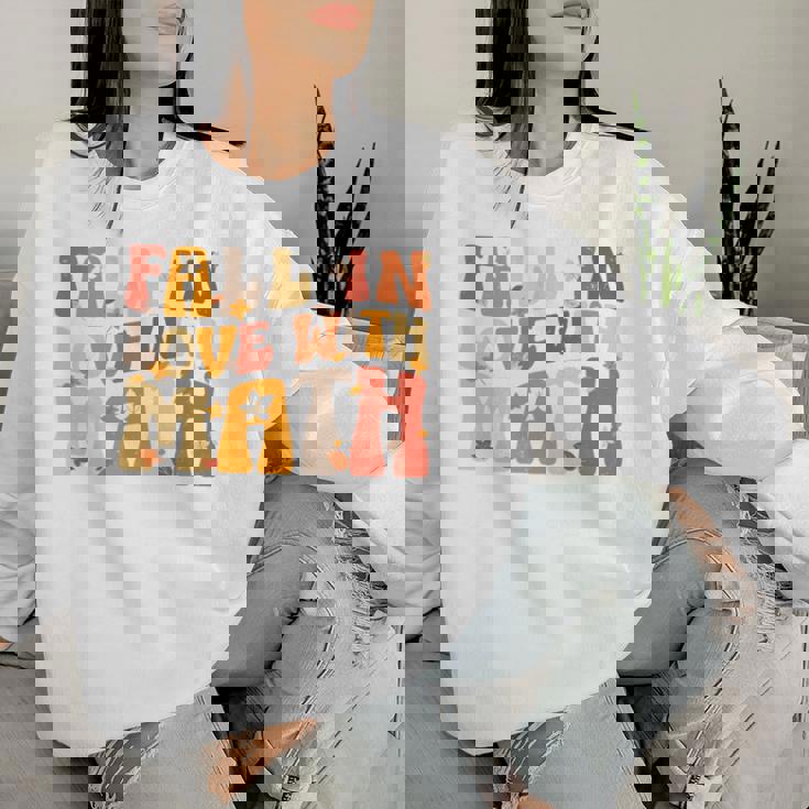 Groovy Fall In Love With Math Thanksgiving Math Teacher Fall Women Sweatshirt Gifts for Her