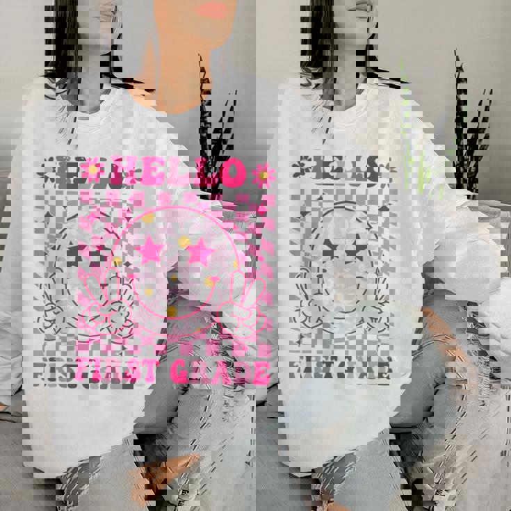 Hello First Grade Back To School First Day Of 1St Grade Women Sweatshirt Gifts for Her