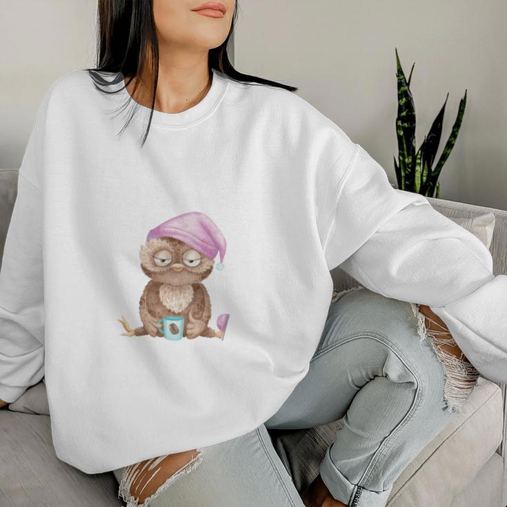 Ich Darf So Aussehen Ich Hatte Nachtschicht Coffee Owl Long-Sleeved Sweatshirt Frauen Geschenke für Sie