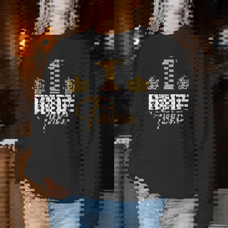1° Compleanno Gemelli 1 Annoecchio Festa Idea Per Ragazzo E Ragazza Women Sweatshirt Regalos divertidos