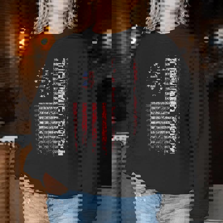 45 47 Trump 2024 American Flag Vintage Trump For President Women Sweatshirt Unique Gifts