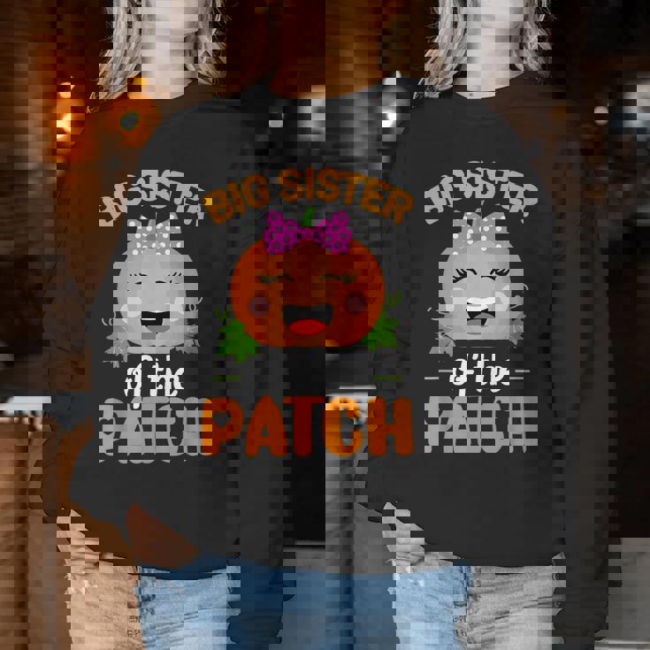 Big Sister Of The Patch Pumpkin Halloween Family Matching Women Sweatshirt Personalized Gifts