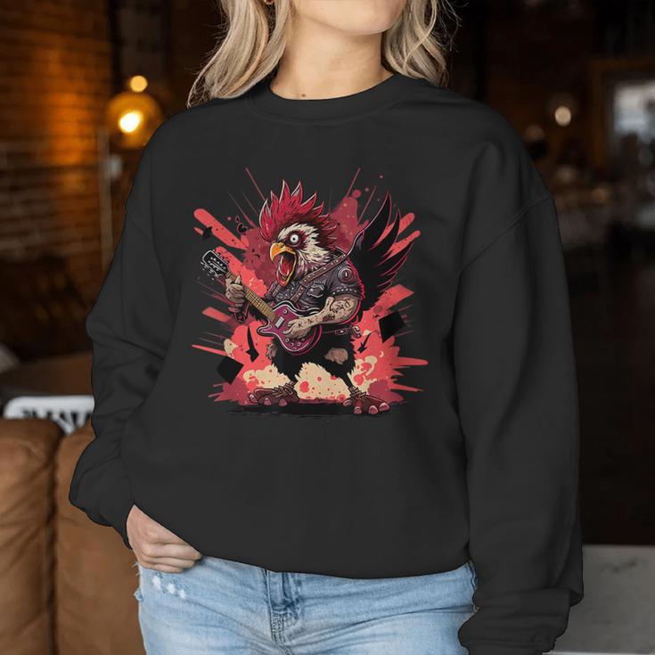 Chicken Cool Rock And Roll Rocker Punk Guitar Sweatshirt Frauen Lustige Geschenke